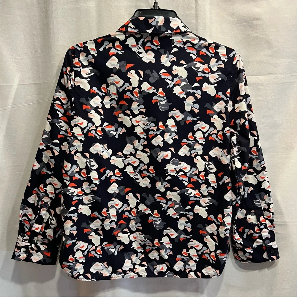 COS Long Sleeve Button Down Blouse Navy Abstract Floral Size 6 - Picture 2 of 9